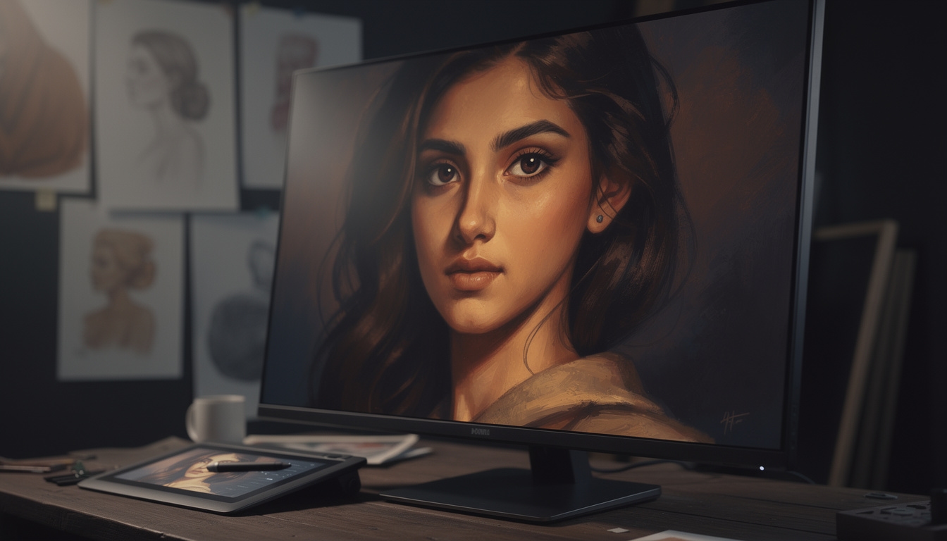 Digital portrait commission with detailed character illustration in warm tones