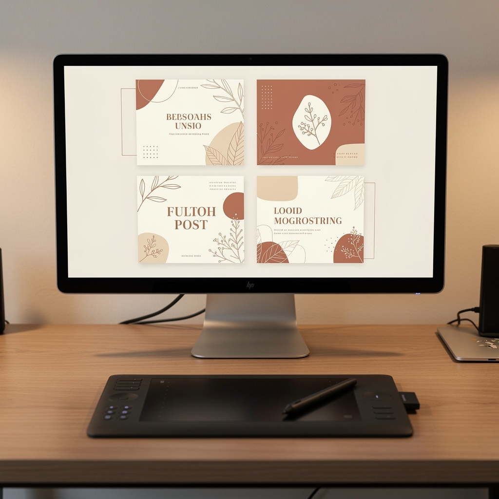 Social media illustrated graphic set with branded post designs and story templates